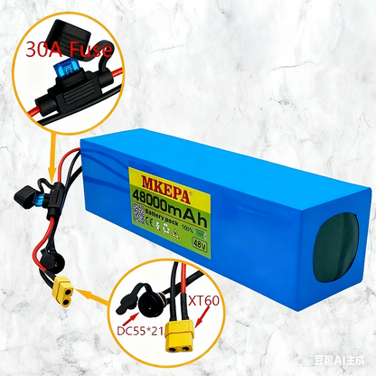 48V 48Ah 13S3P Li-ion Battery with Enclosure Fuse for E-Scooter E-Bike