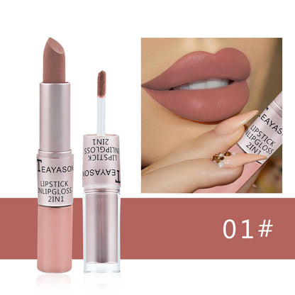 2-in-1 Lipstick & Lip Gloss Matte & Glossy Double Ended Waterproof Long Lasting