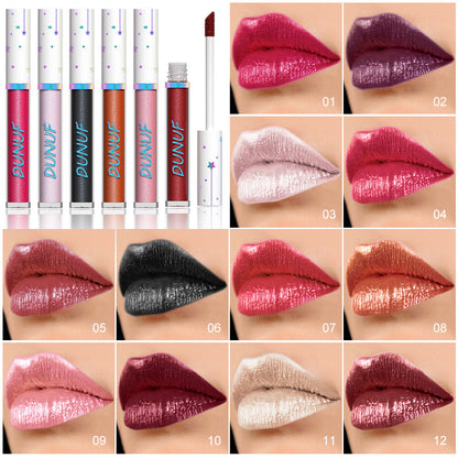 12 Color Shimmer Liquid Lipstick Long Lasting Waterproof Glossy Finish Lip Gloss