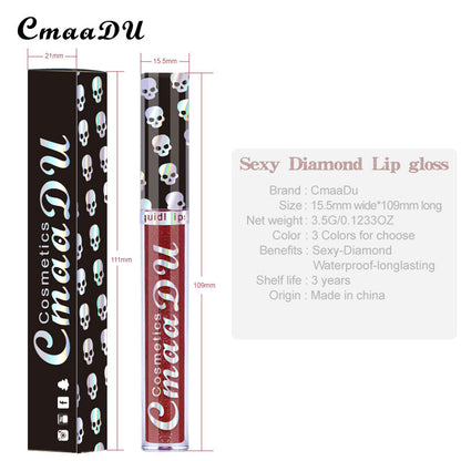Laser Skull Lip Gloss - Metallic Shimmer, Glitter Lipstick, Party Makeup Purple
