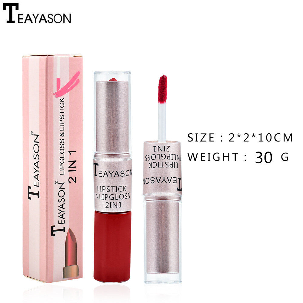 2-in-1 Lipstick & Lip Gloss Matte & Glossy Double Ended Waterproof Long Lasting