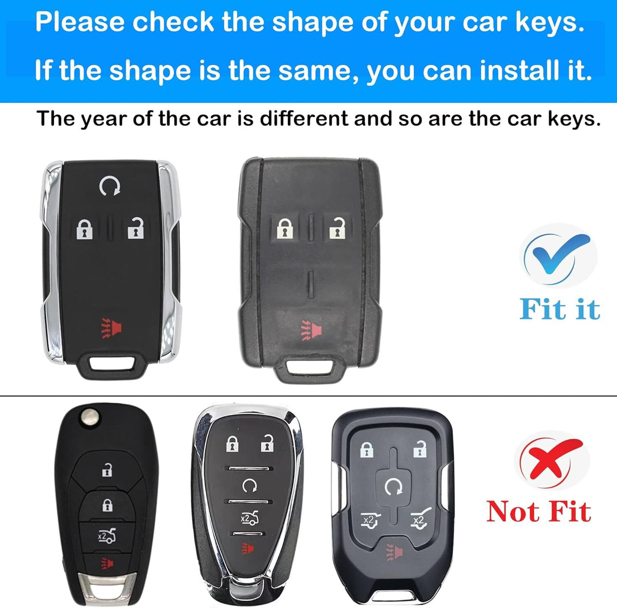 Chevy key fob cover, TPU, 4-btn, fits GMC/Chevy models, red, w/keychain.