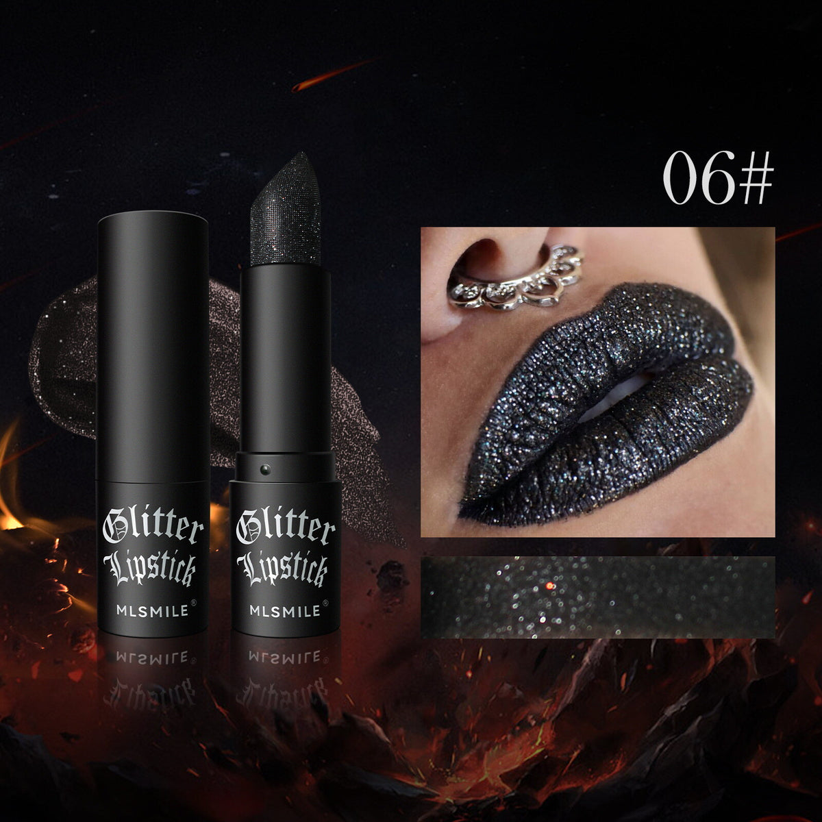 Matte Glitter Black Red Lipstick Noir Envy Halloween Goth Punk Emo Vampire