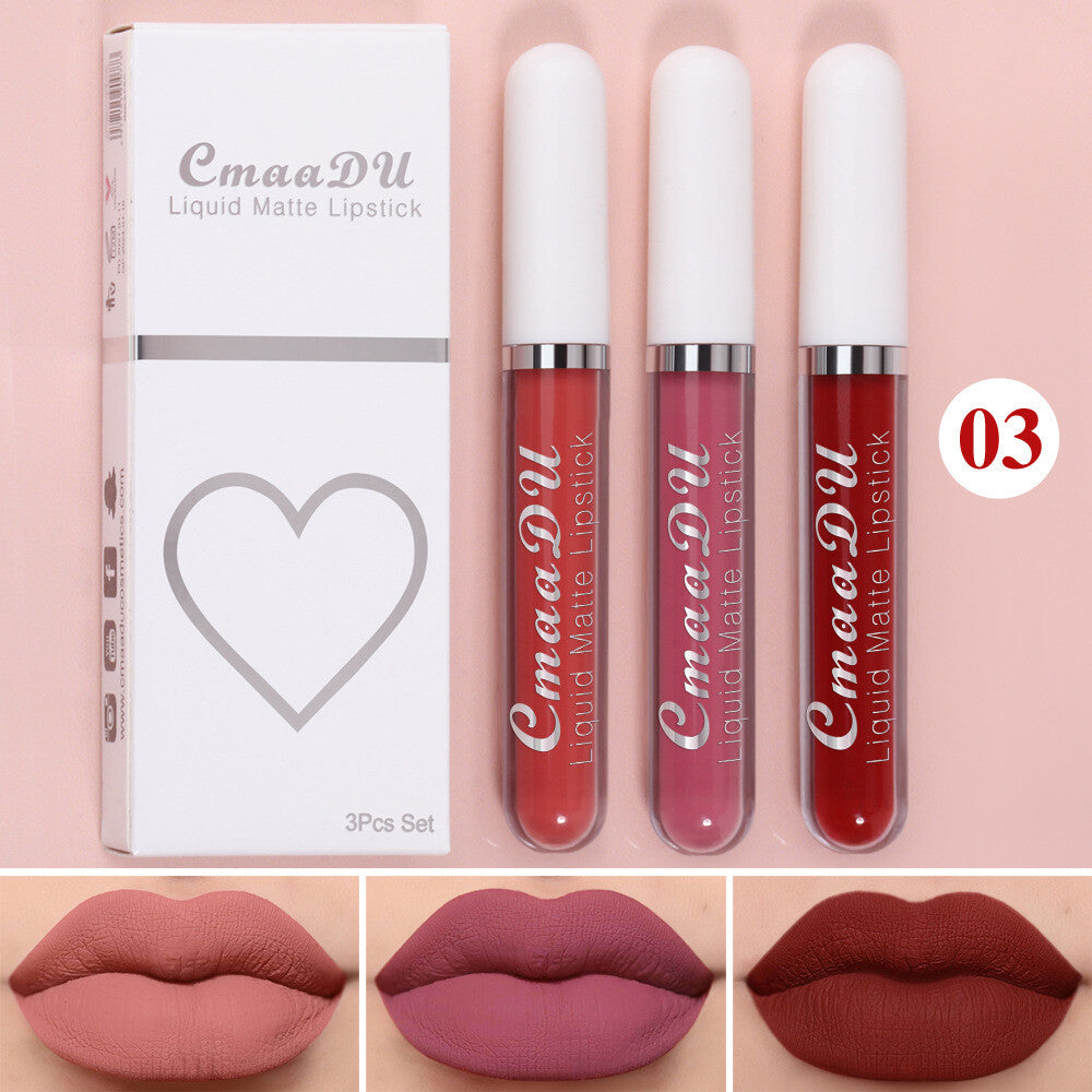 3pcs Matte Liquid Lipstick Set Transfer Proof Long Lasting Non-Sticky Lip Gloss