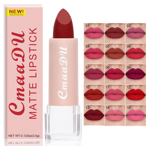 15-Color Matte Lipstick - Waterproof, Long-Lasting, Non-Stick Vegan