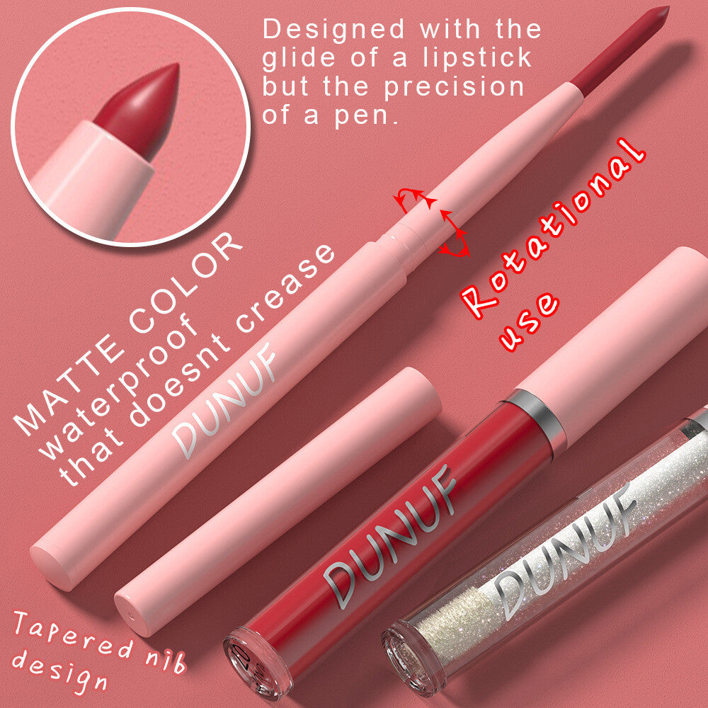 3-in-1 Lip Liner + Lips Gloss + Lip Oil 💄 Matte & Shimmer 🌸 Long Lasting