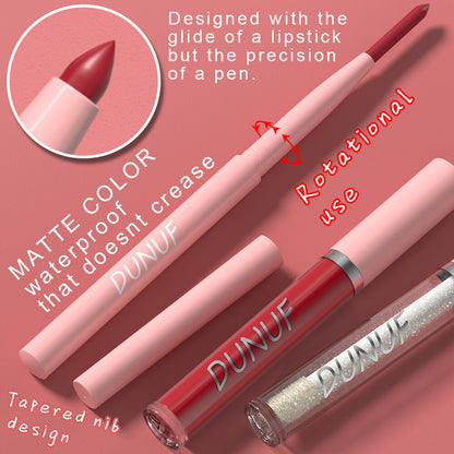 3-in-1 Lip Liner + Lips Gloss + Lip Oil 💄 Matte & Shimmer 🌸 Long Lasting