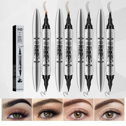 2in1 4 Forked Eyebrow Liner Brow Pen Eyeliner - Real Hair Strokes, Waterproof