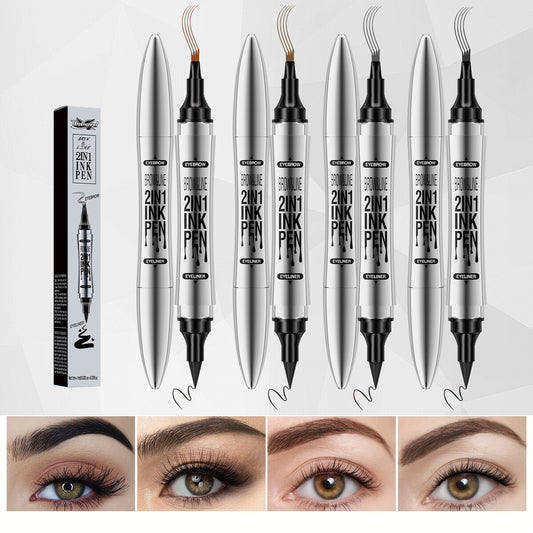 2in1 4 Forked Eyebrow Liner Brow Pen Eyeliner - Real Hair Strokes, Waterproof
