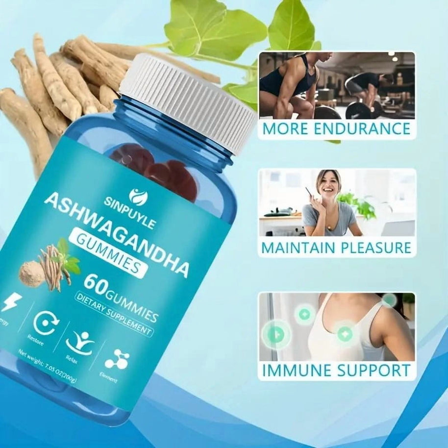 Sinpuyle Ashwagandha Gummies Natural Adaptogen Supplement-1 Bottle 60 Count