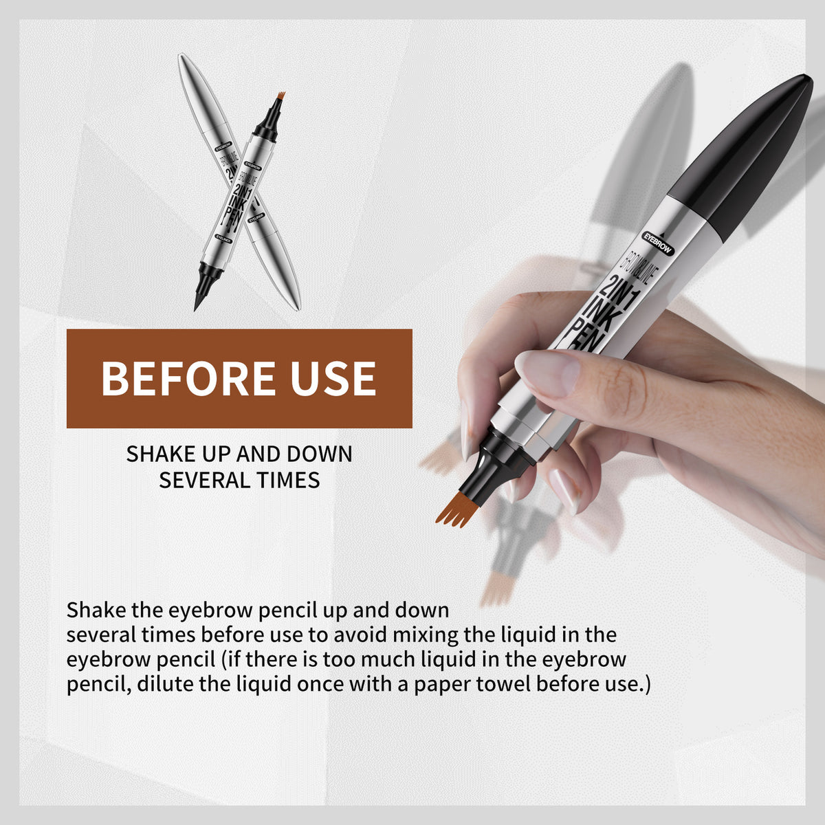 2in1 4 Forked Eyebrow Liner Brow Pen Eyeliner - Real Hair Strokes, Waterproof