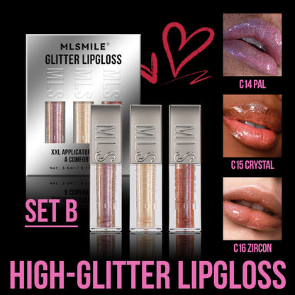 3pcs/set Mirror Pearl Lip Gloss Long Lasting Moisturizing Lipstick Shine Glitter