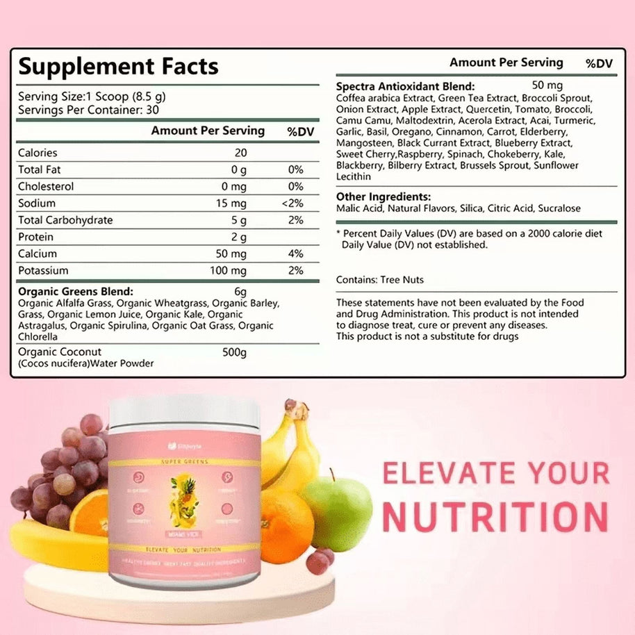 Sinpuyle Super Greens Powder Tasting Daily Supplement-Miami Vice Flavor-9oz-255g