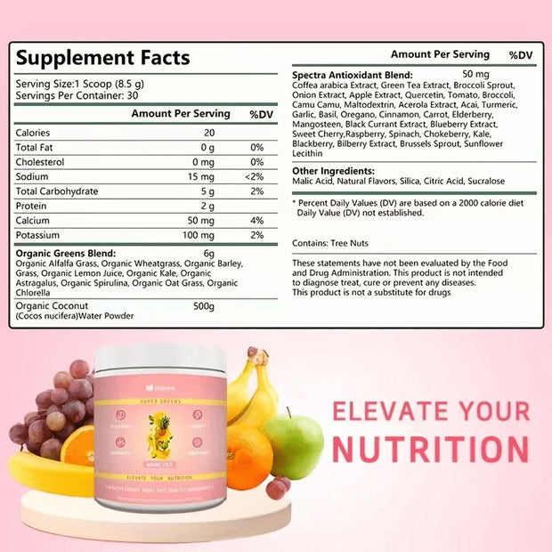 Sinpuyle Super Greens Powder Tasting Daily Supplement-Miami Vice Flavor-9oz-255g