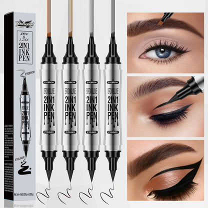2in1 4 Forked Eyebrow Liner Brow Pen Eyeliner - Real Hair Strokes, Waterproof