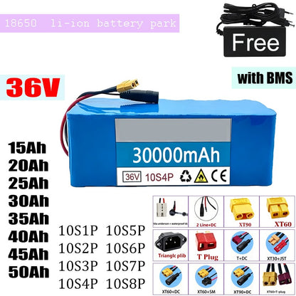 36V  10S4P Li-ion Battery 15Ah 25Ah 30Ah 40Ah 50Ah for 300-500W E-Scooter E-Bike