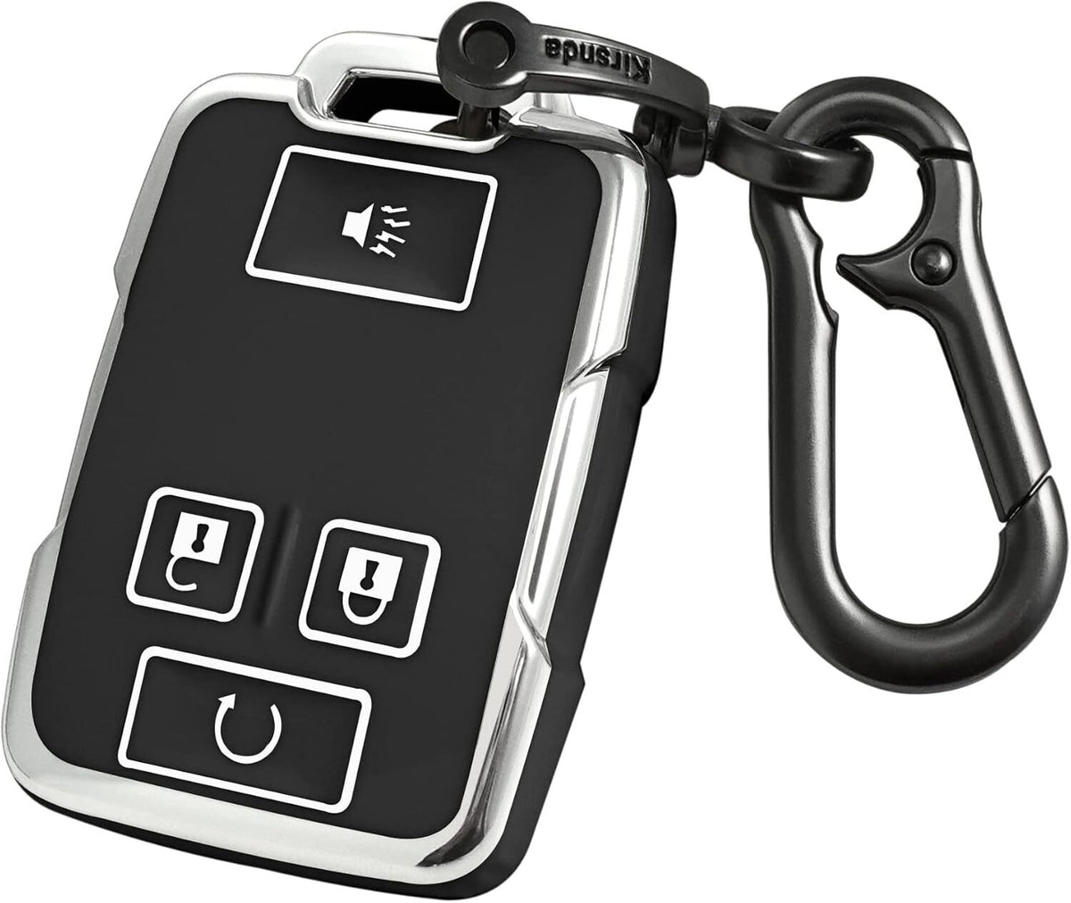 Chevy key fob cover, TPU, 4-btn, fits GMC/Chevy models, red, w/keychain.