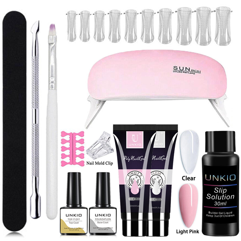 Poly Nail Gel Set with Nail Art Tool Kit LED Lamp full Manicure Quick Extension