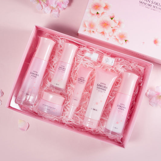 Skin Care Sets 7pcs Gift Box Japan Sakura Cleanser Toner Serum Eye Cream Lotion