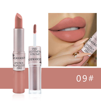 2-in-1 Lipstick & Lip Gloss Matte & Glossy Double Ended Waterproof Long Lasting
