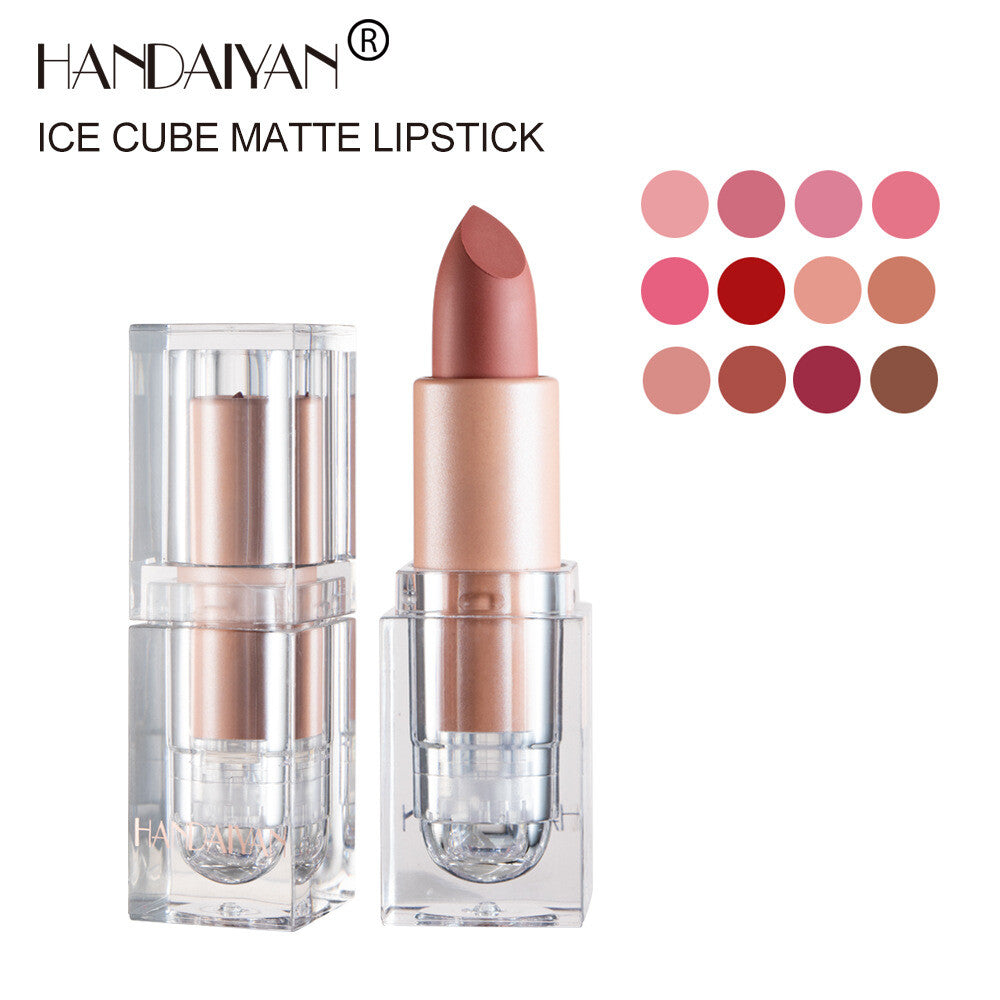 12color Matte Lipstick Crystal Square Nude Red Lip Gloss Makeup for Women Velvet