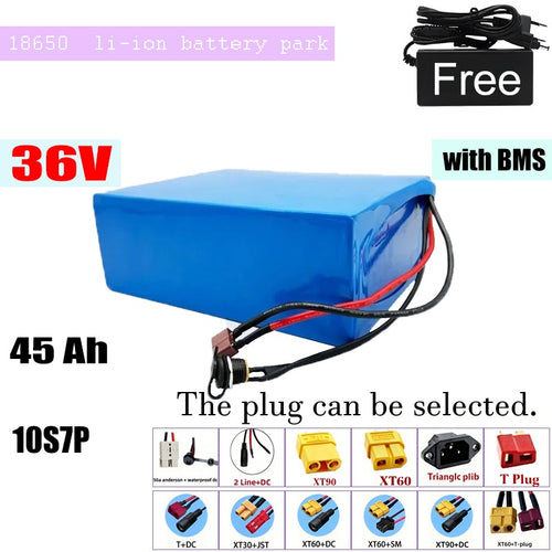 36V 45Ah 10S7P Li-ion Battery High Capacity with BMS for E-Bike Motorcycle