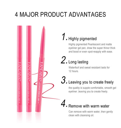 20-Color Eyeliner & Brow Pencil - Quick-Dry, Waterproof, Twist-Up Waterproof