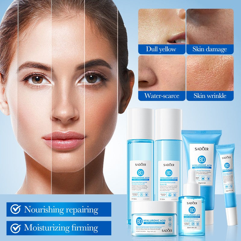 Hyaluronic Acid Anti-Wrinkle Skincare Set 6pcs Hydrating Repair Lotion Cleanser