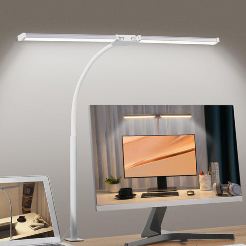 LED Desk Lamp Adjustable Gooseneck Dual Head Clip-On Eye Protection Study Light
