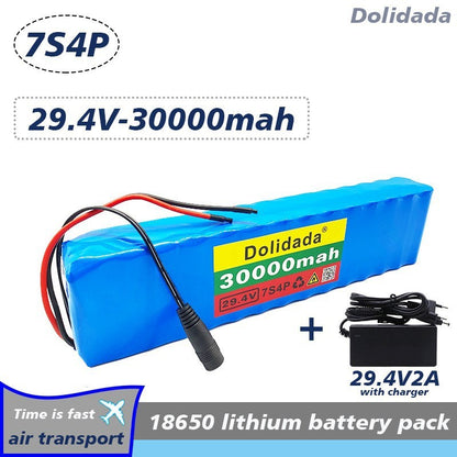 7S4P 24V 30000mAh Li-ion Battery Pack for E-Bike Scooter Balance Bike with BMS