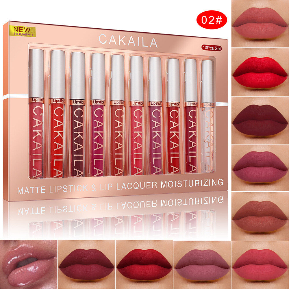 10 Colors Velvet Matte Liquid Lipstick Waterproof Non-Stick Lip Gloss Gift Set