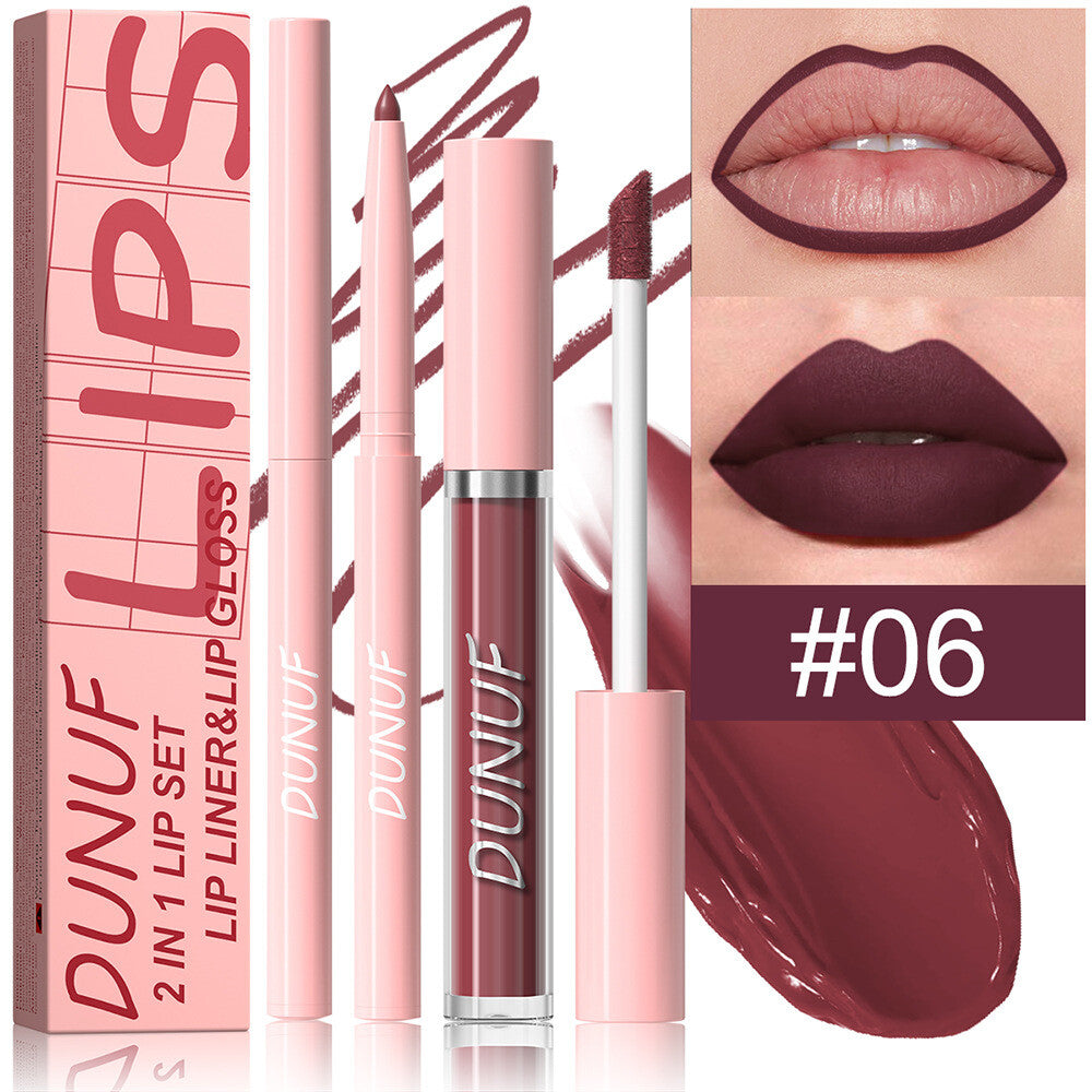 2-in-1 Lip Liner & Lipstick – Velvet Matte, Waterproof, Long Lasting Lip Gloss