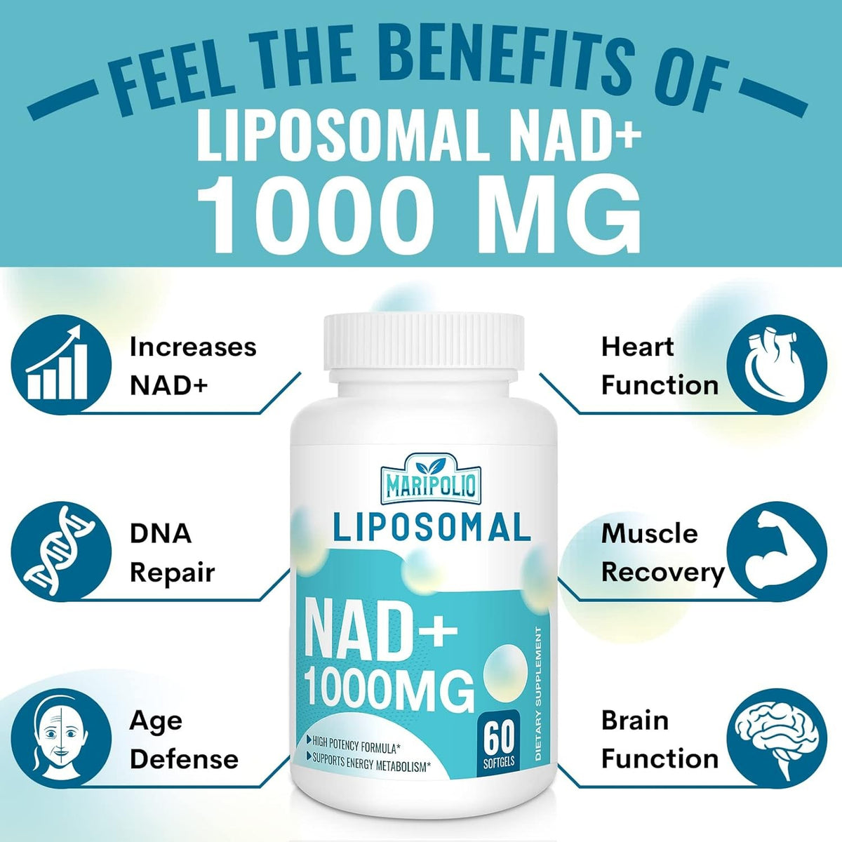 Liposomal NAD+ Supplement 1000mg for Energy, Brain Function & DNA Support