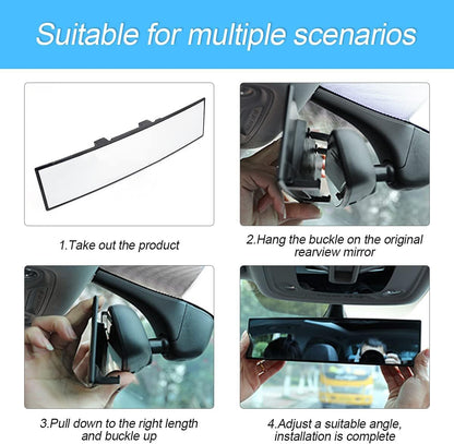 Car Rearview Mirrors, Shock Resistant Interior Clip-on Panoramic Rear View 12in