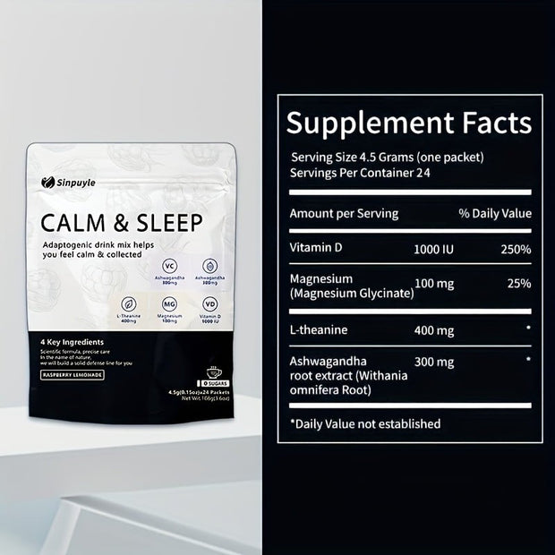 Sinpuyle Calm & Sleep Adaptogenic Drink Mix-Raspberry Lemonade-Sugar Free-1 pack