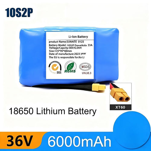 36V 6.0Ah 10S2P Li-ion Battery with BMS for Kids Ride On Car Toy