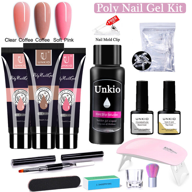 15ml Poly Nail Gel Kit 12in1 Nail Art Set Led Lamp Gel Varnish Quick Extension