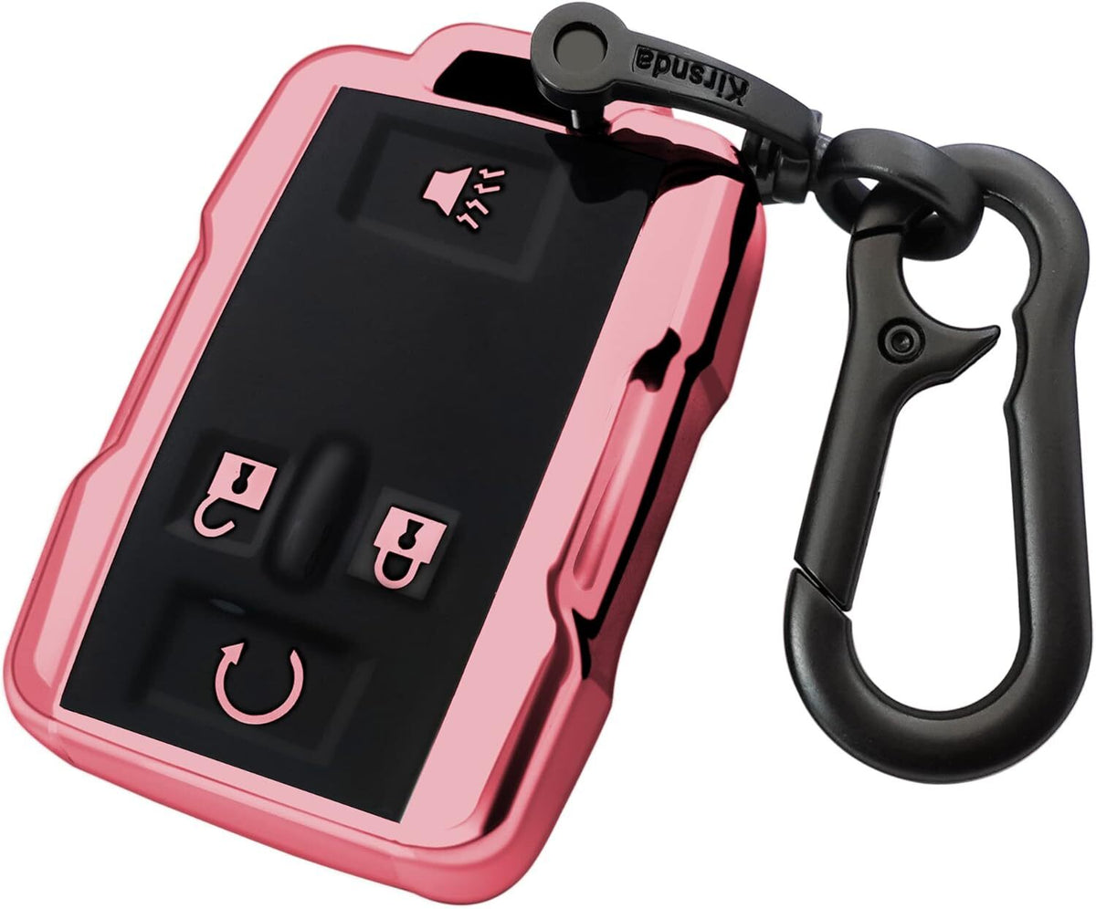 Chevy key fob cover, TPU, 4-btn, fits GMC/Chevy models, red, w/keychain.