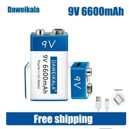 9V 6600mAh Li-ion Battery USB Rechargeable with TEYT-C Port Fast Charging
