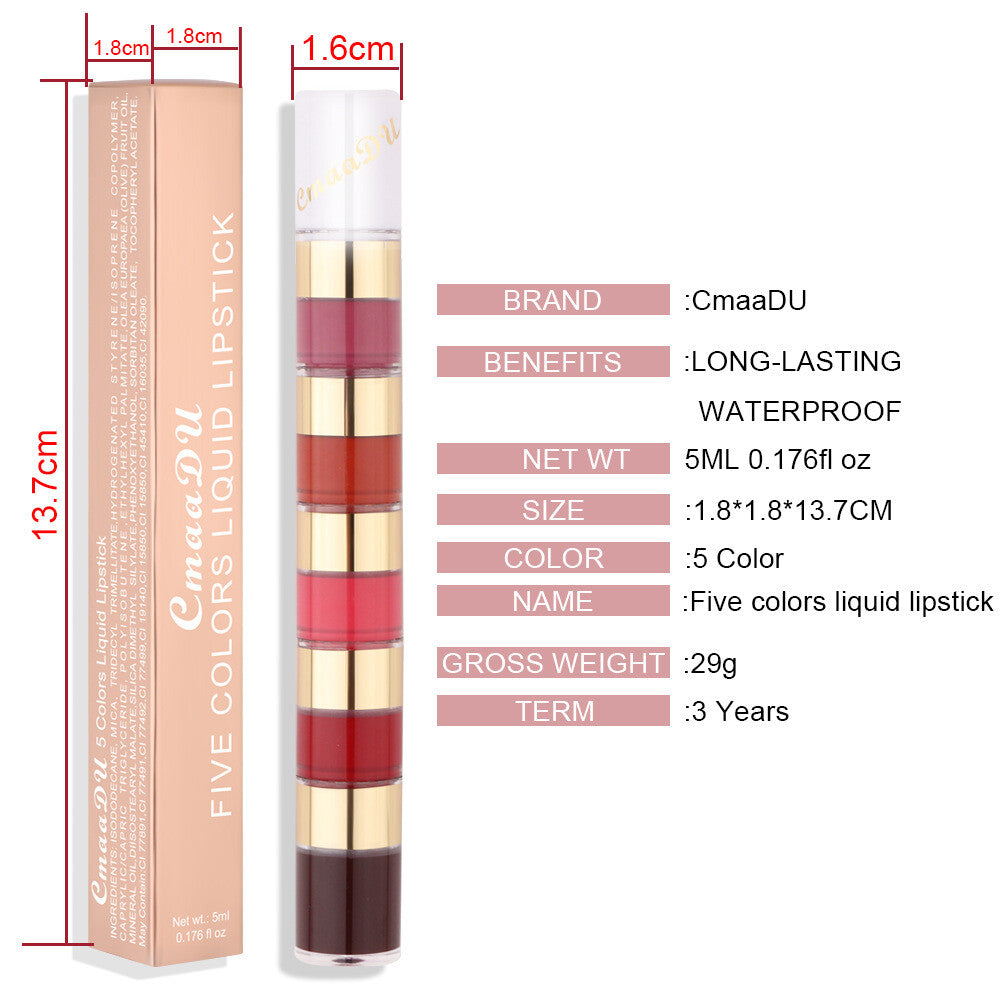 5 Colors 5 in 1 Liquid Lipstick Magic Lip Gloss Matte & Waterproof Long Lasting