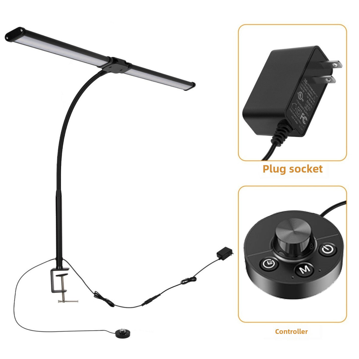 LED Desk Lamp with Clamp Double Head Desk Lamp with 360° Adjustable Gooseneck