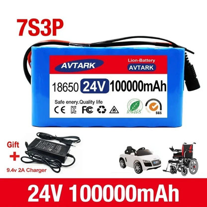 24V 100Ah Li-ion Battery Rechargeable 7S3P for E-Bike E-Scooter with BMS