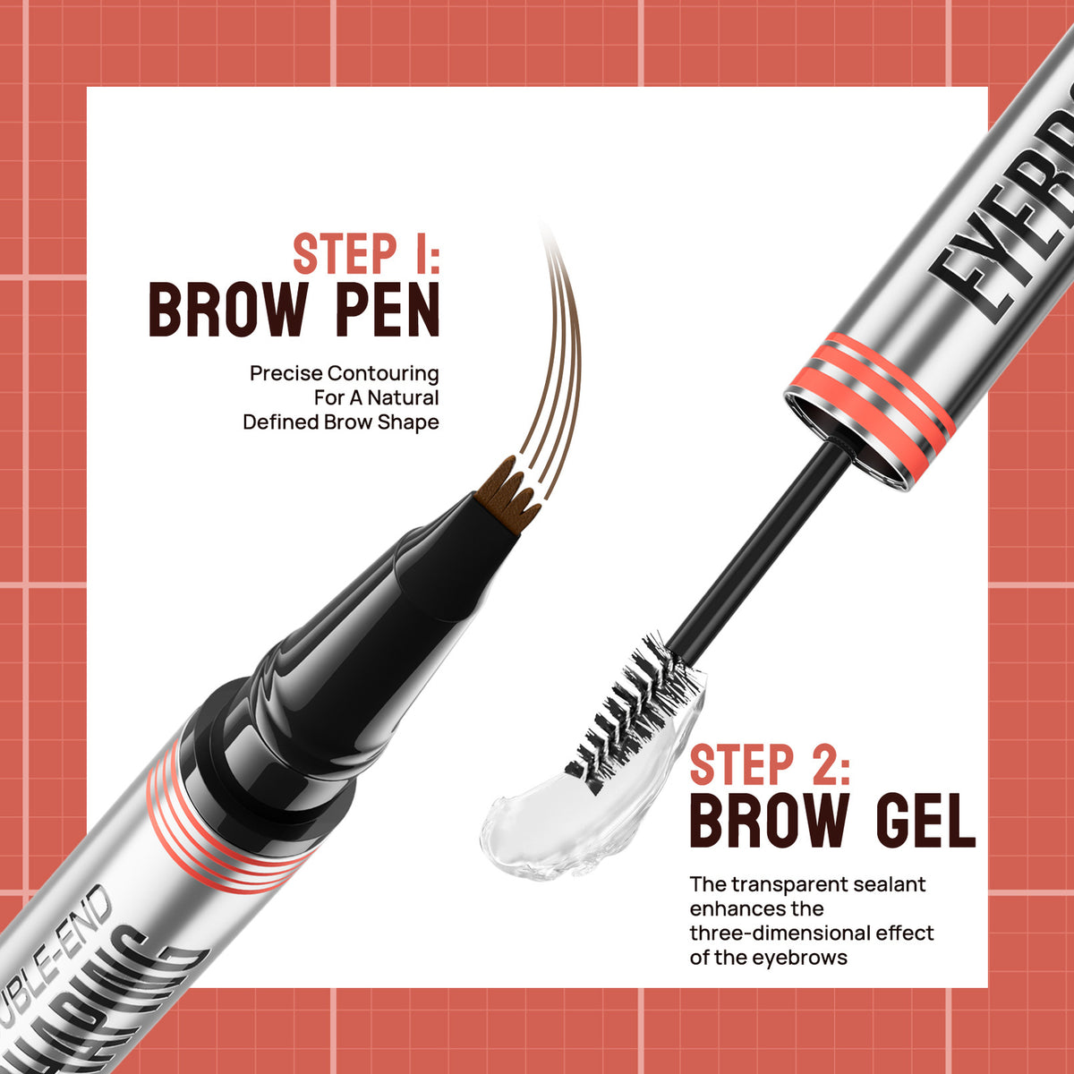 2in1 Forked Liquid Brow Pen Eyebrow Liner - Natural Hair Strokes, Waterproof