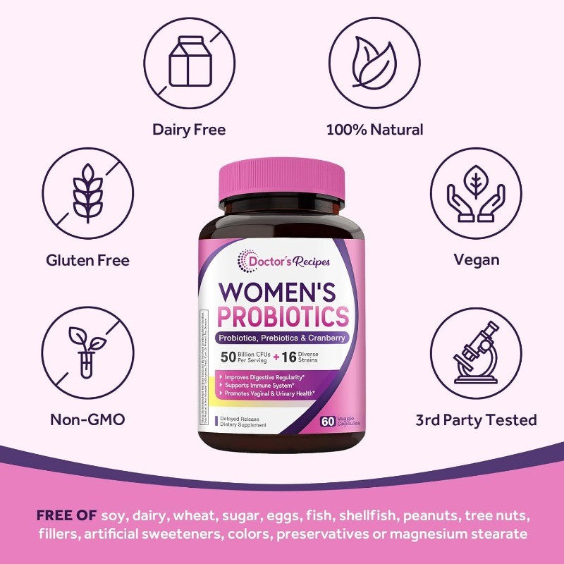 Womens Probiotic with Organic Cranberry for Urinary and Digestive Health
