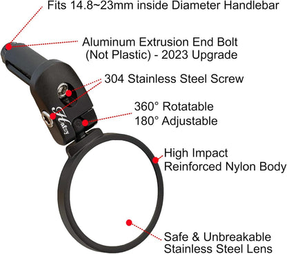Bike / Bicycle Mirror Stainless Steel Lens Adjustable Rearview Cycle(Black 62mm)