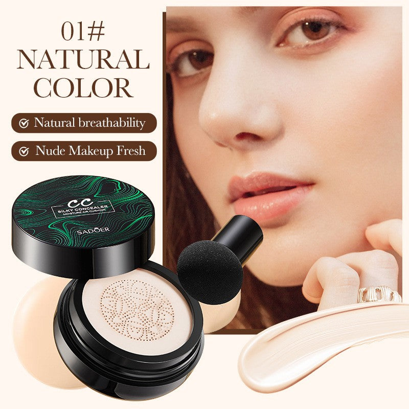 Mushroom CC Cream Color Correcting Concealer Contour Cushion BB, Oil-Free