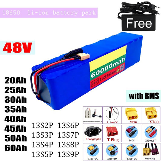 48V  13S3P Li-ion Battery with BMS 25Ah 30Ah 50Ah for Electric Bicycle E-Bike