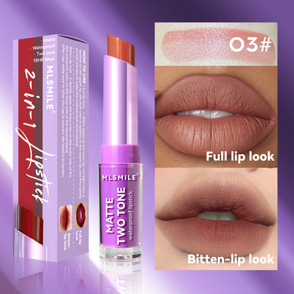 Lip Gloss Two-color Matte Lip Glaze Velvet Lipstick Waterproof Non-Stick Cup