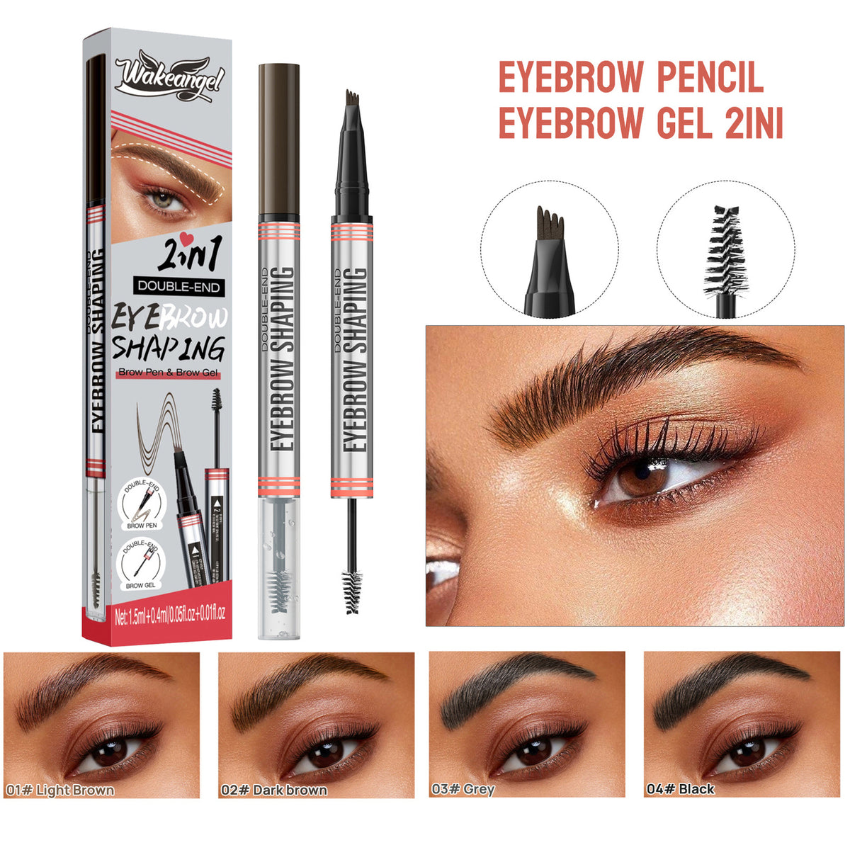 2in1 Forked Liquid Brow Pen Eyebrow Liner - Natural Hair Strokes, Waterproof