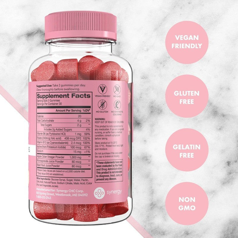 Apple Cider Vinegar Gummies with Beet Pomegranate and B Vitamins Gut Health